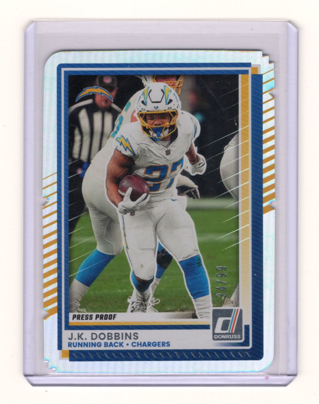 2025 Donruss J.K. Dobbins Card Press Proofs Silver Die Cut SN Chargers #/99
