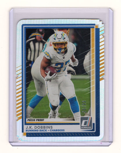 2025 Donruss J.K. Dobbins Card Press Proofs Silver Die Cut SN Chargers #/99