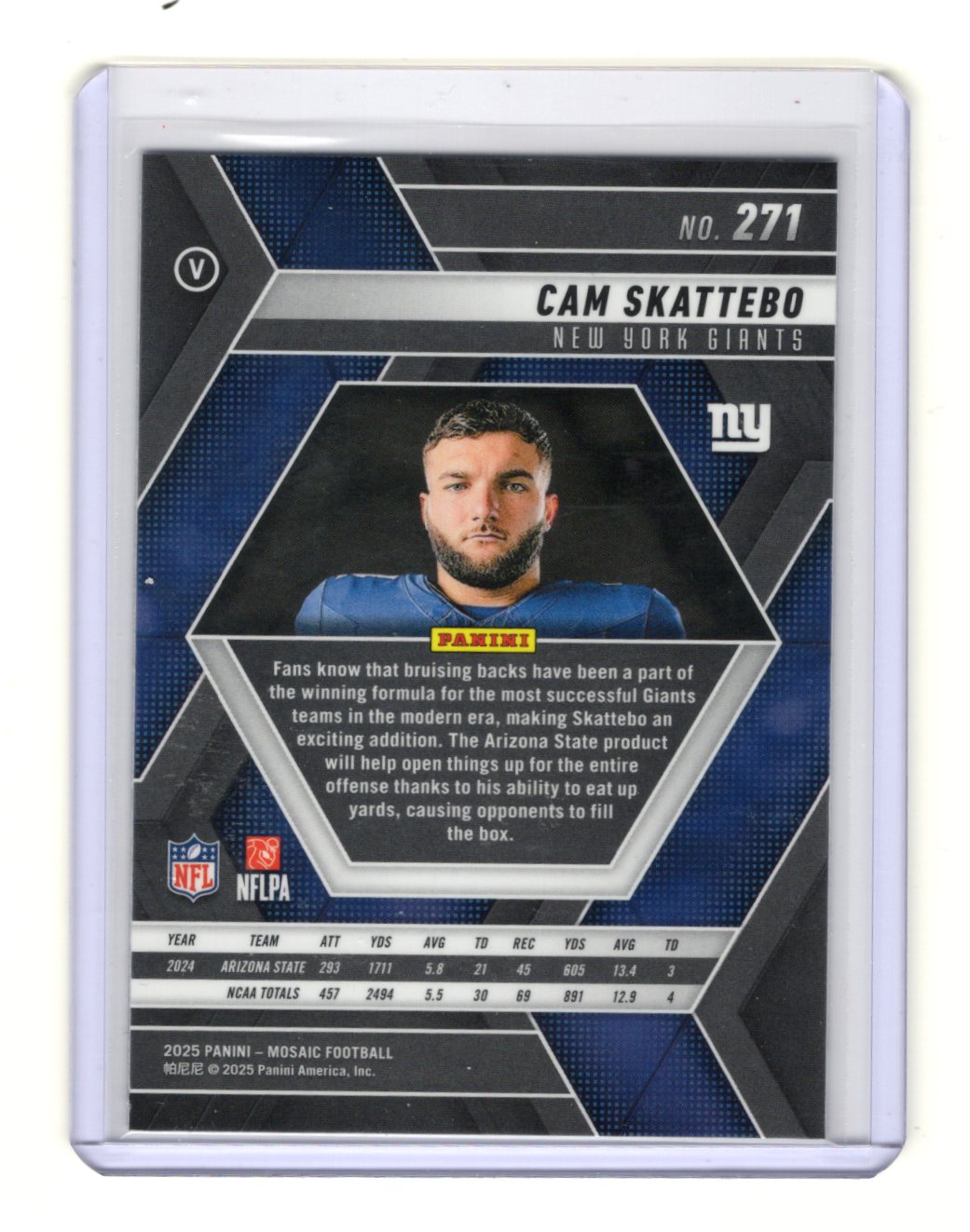 2025 Panini Mosaic Cam Skattebo Card Rookie New York Giants #271