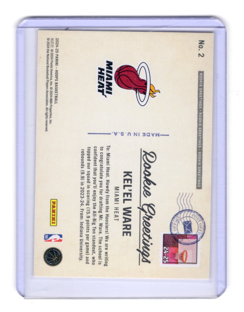 2024-25 Hoops Winter Kel'el Ware Card Rookie Greetings Miami Heat #2