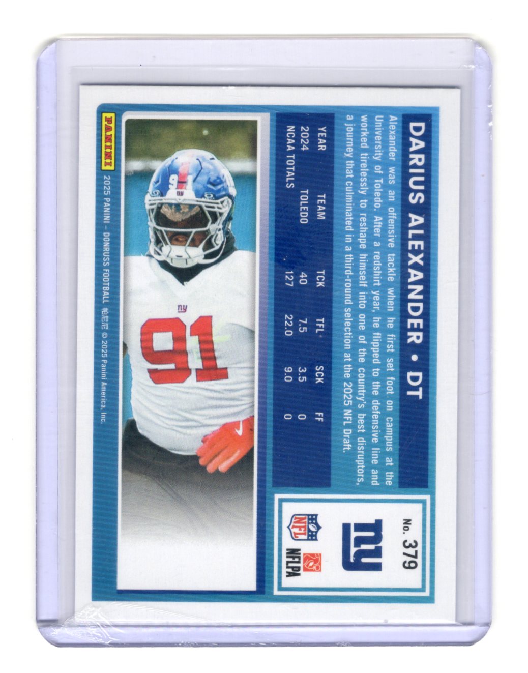 2025 Donruss Darius Alexander Card Press Proofs Blue Rookie New York Giants #379