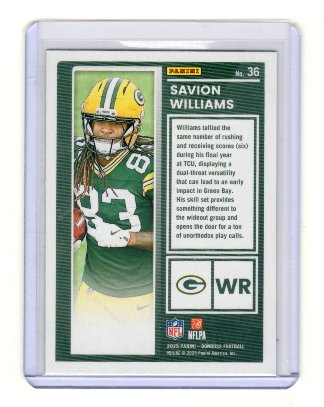 2025 Donruss Savion Williams Card The Rookies Green Bay Packers #36
