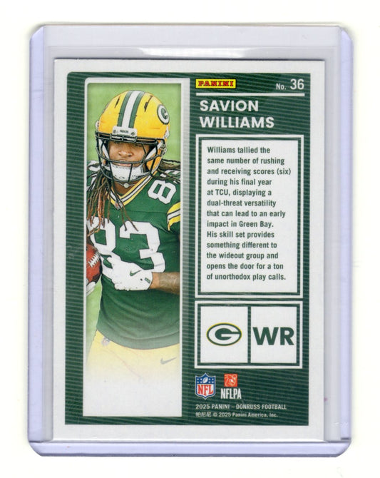 2025 Donruss Savion Williams Card The Rookies Green Bay Packers #36