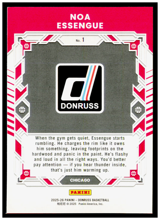 2025-26 Donruss Noa Essengue Card Elite Series Chicago Bulls #1