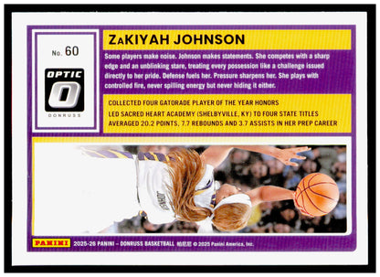 2025-26 Donruss ZaKiyah Johnson Card LSU Tigers #60