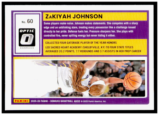 2025-26 Donruss ZaKiyah Johnson Card LSU Tigers #60