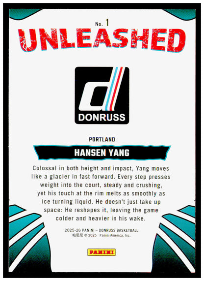 2025-26 Donruss Hansen Yang Card Unleashed Portland Trail Blazers #1