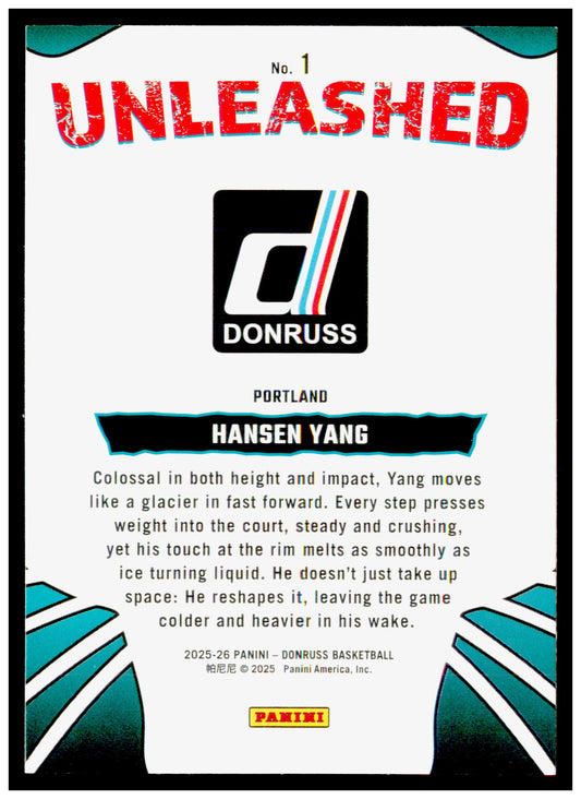 2025-26 Donruss Hansen Yang Card Unleashed Portland Trail Blazers #1