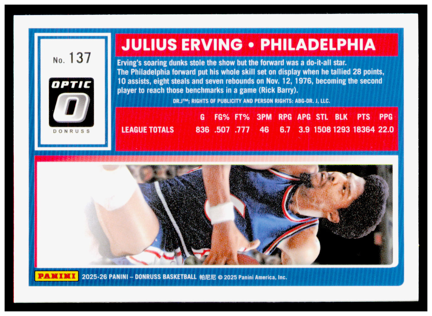 2025-26 Donruss Julius Erving Card Philadelphia 76ers #137