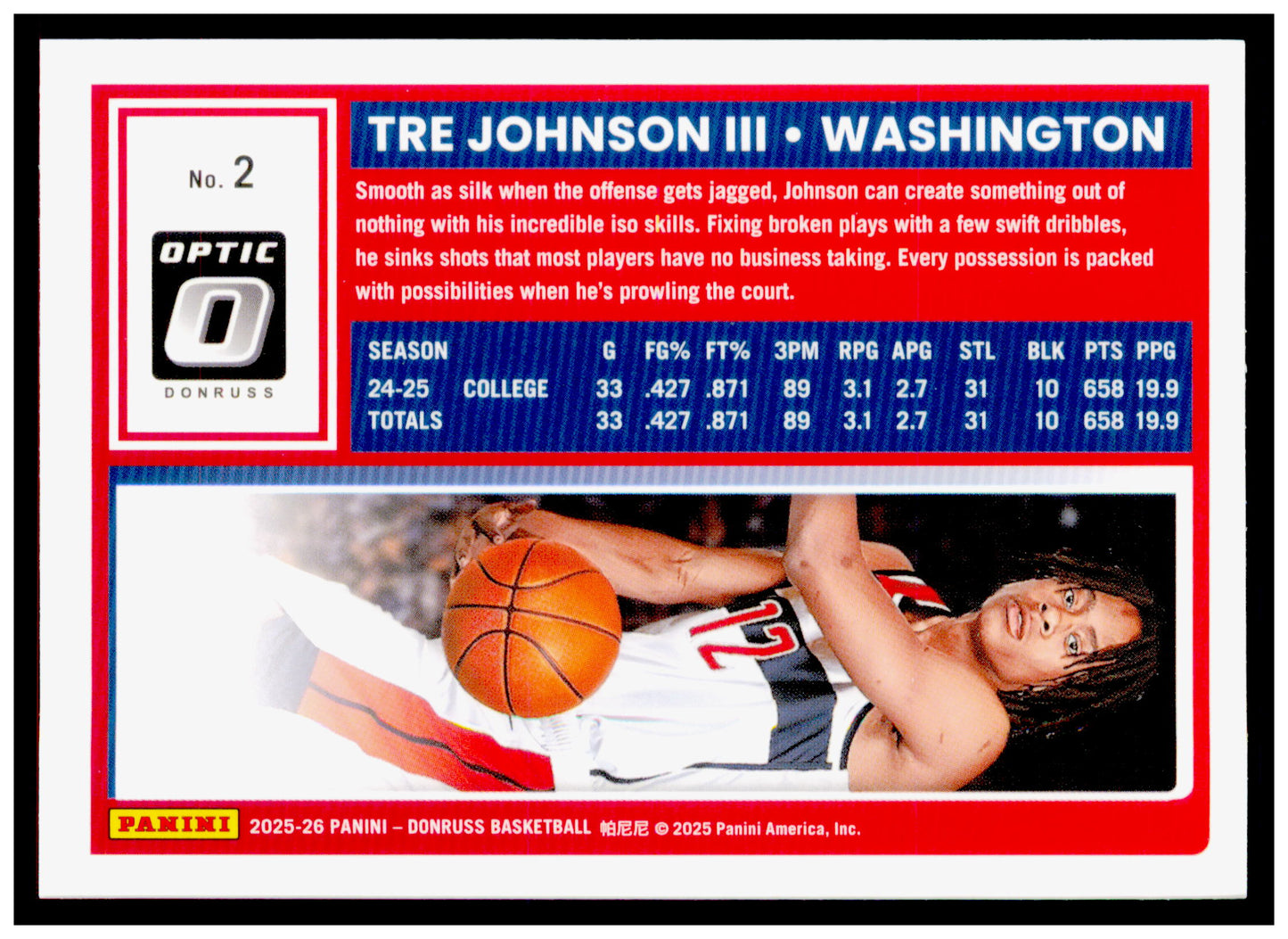 2025-26 Donruss Tre Johnson III Card Optic Washington Wizards #2