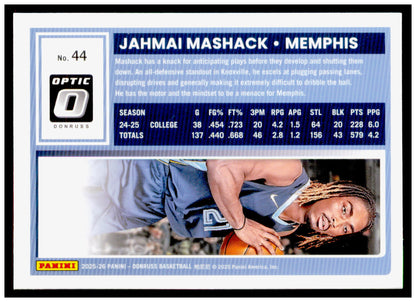 2025-26 Donruss Jahmai Mashack Card Optic Memphis Grizzlies #44