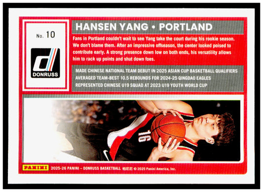 2025-26 Donruss Hansen Yang Card Portland Trail Blazers #10