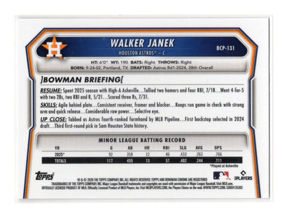 2026 Bowman Walker Janek Card Chrome Prospects Houston Astros #BCP-131