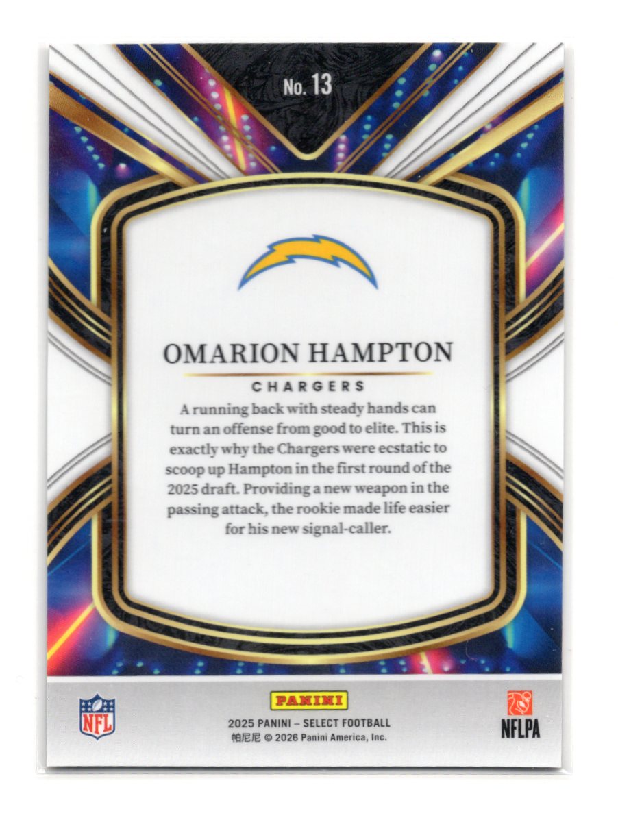 2025 Panini Select Omarion Hampton Card Select Future Los Angeles Chargers #13