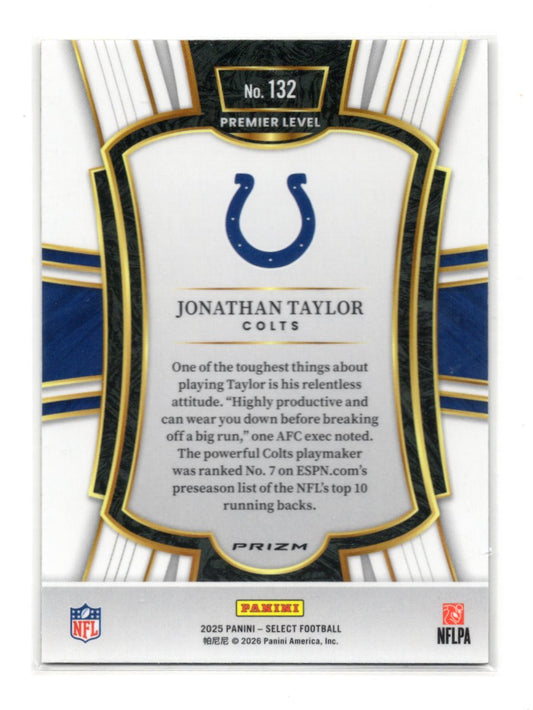 2025 Panini Select Jonathan Taylor Card Black and Yellow Prizm Shock Colts #132