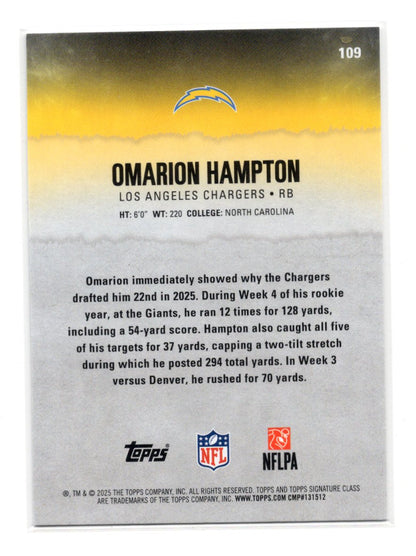 2025 Topps Signature Class Omarion Hampton Card Rookie Los Angeles Chargers #109