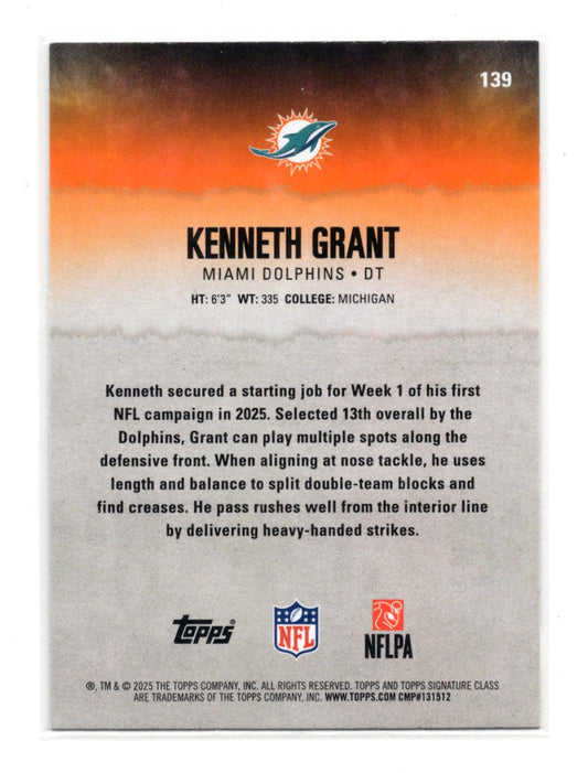 2025 Topps Signature Class Kenneth Grant Card Green & Purple Rookie  Dolphins