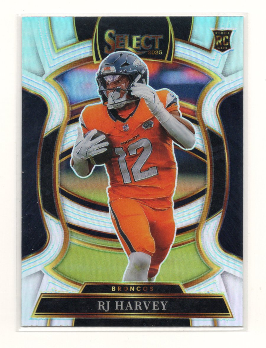 2025 Panini Select RJ Harvey Card Silver Prizm Shock Denver Broncos #10
