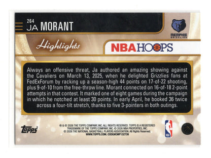 2025-26 Hoops Ja Morant Card Memphis Grizzlies #264