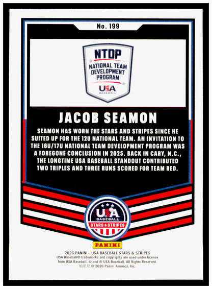2026 Panini Stars & Stripes Prizm USA Baseball Jacob Seamon Card USA