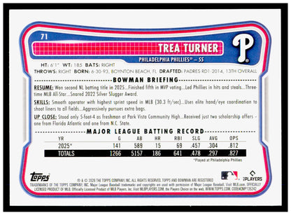 2026 Bowman Trea Turner Card Philadelphia Phillies