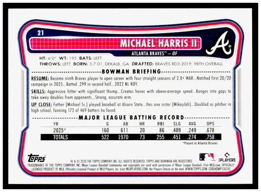 2026 Bowman Michael Harris II Card Atlanta Braves