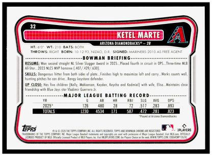 2026 Bowman Ketel Marte Card Arizona Diamondbacks