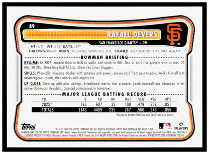 2026 Bowman Rafael Devers Card San Francisco Giants