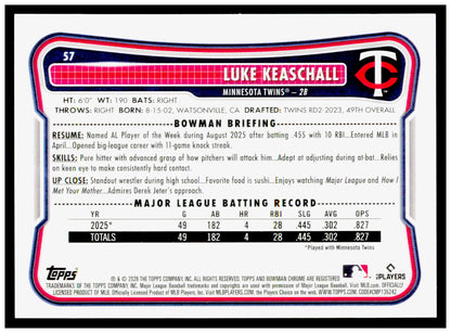 2026 Bowman Luke Keaschall Card Minnesota Twins