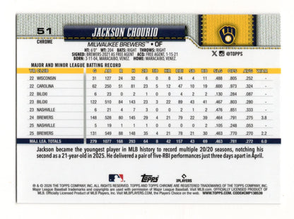 2026 Topps Chrome Jackson Chourio Baseball Seams Refractor #51