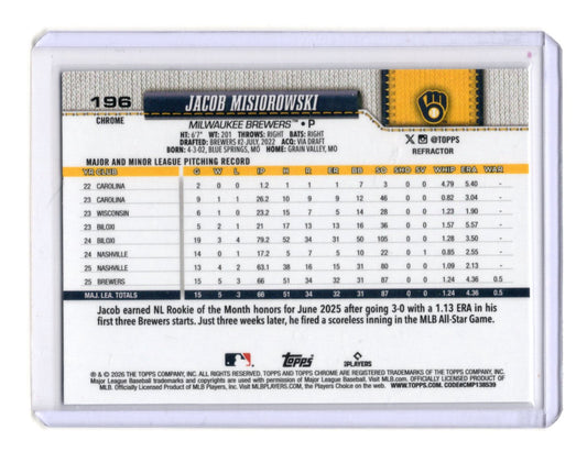 2026 Topps Chrome Jacob Misiorowski Card Rookie Milwaukee Brewers