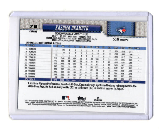 2026 Topps Chrome Kazuma Okamoto Card Rookie Toronto Blue Jays