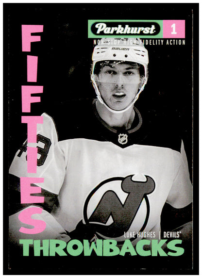 2025-26 Parkhurst Luke Hughes Card Fifties Throwbacks New Jersey Devils