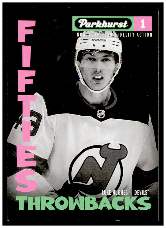 2025-26 Parkhurst Luke Hughes Card Fifties Throwbacks New Jersey Devils