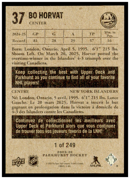 2025-26 Parkhurst Bo Horvat Card 1954-55 Retros New York Islanders