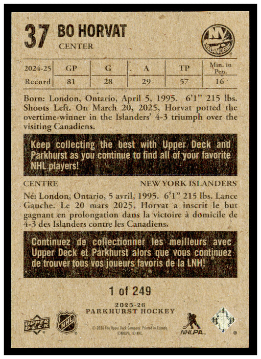 2025-26 Parkhurst Bo Horvat Card 1954-55 Retros New York Islanders