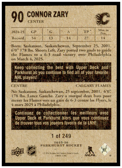 2025-26 Parkhurst Connor Zary Card 1954-55 Retros Calgary Flames