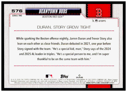 2026 Topps Beantown Buds (Jarren Duran / Trevor Story) Card Boston Red Sox
