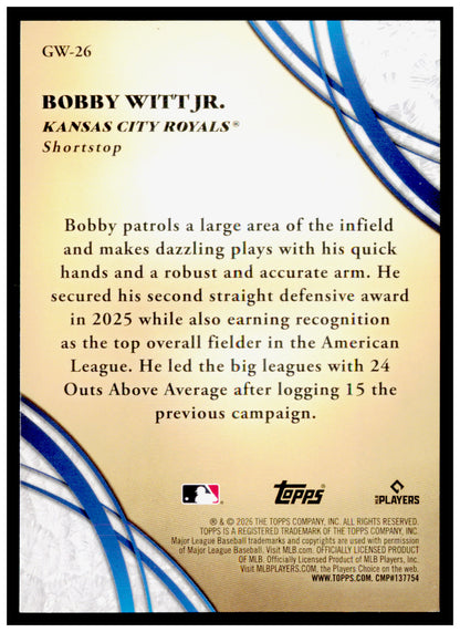 2026 Topps Bobby Witt Jr. Card Glove Work Kansas City Royals
