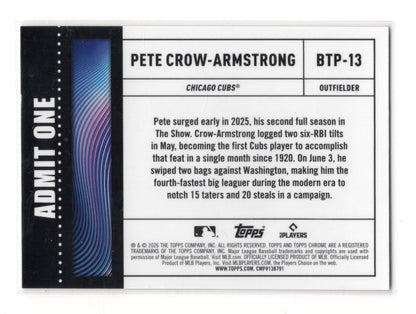 2026 Topps Chrome Pete Crow-Armstrong Card Big Ticket Players Chicago Cubs
