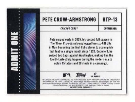 2026 Topps Chrome Pete Crow-Armstrong Card Big Ticket Players Chicago Cubs