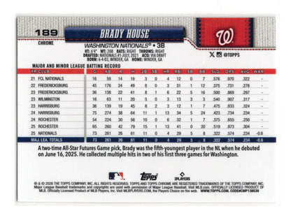 2026 Topps Chrome Brady House Card Rookie Washington Nationals