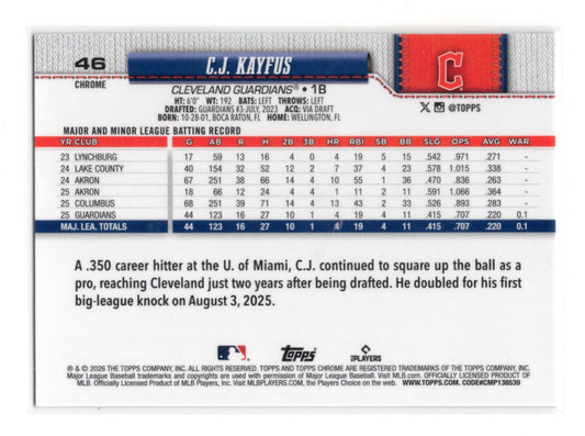 2026 Topps Chrome C.J. Kayfus Card Red White and Blue Refractors Rookie