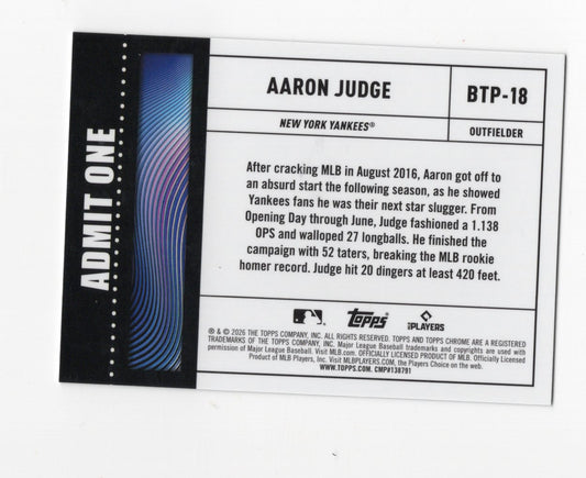 2026 Topps Chrome Aaron Judge Card Big Ticket Players New York Yankees