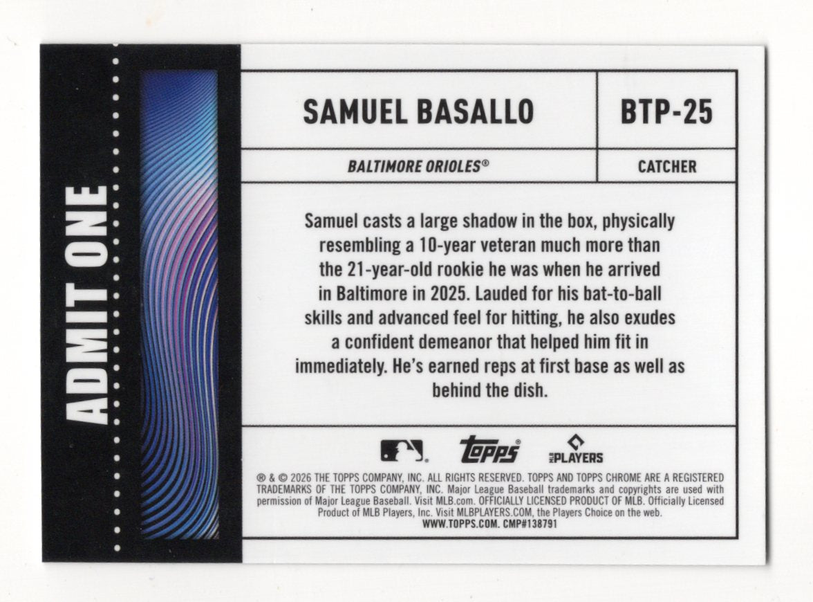 2026 Topps Chrome Samuel Basallo Card Big Ticket Players Baltimore Orioles