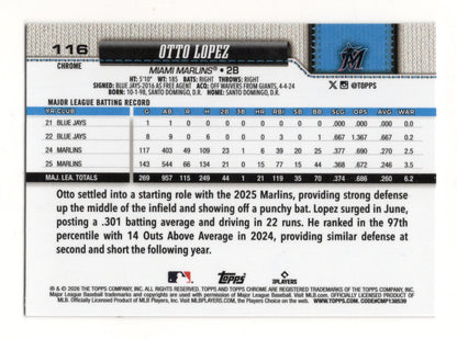 2026 Topps Chrome Otto Lopez Card Raywave Refractors Miami Marlins