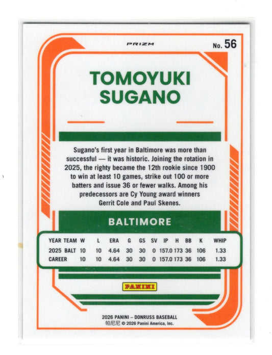2026 Donruss Tomoyuki Sugano Card Optic Circles Baltimore Orioles