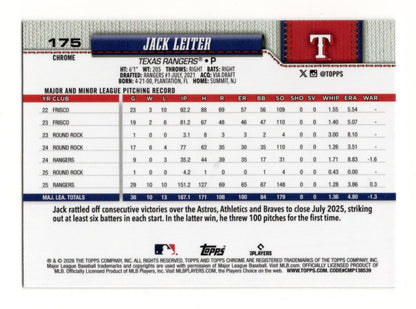 2026 Topps Chrome Jack Leiter Card Texas Rangers