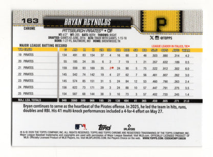 2026 Topps Chrome Bryan Reynolds Card Pittsburgh Pirates