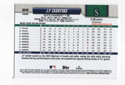 2026 Topps Chrome J.P. Crawford Card Seattle Mariners
